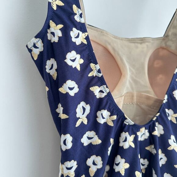 Gottex Swimsuit Medium Navy Floral Metallic Coastal One Piece Modest VTG 70s - Picture 9 of 14
